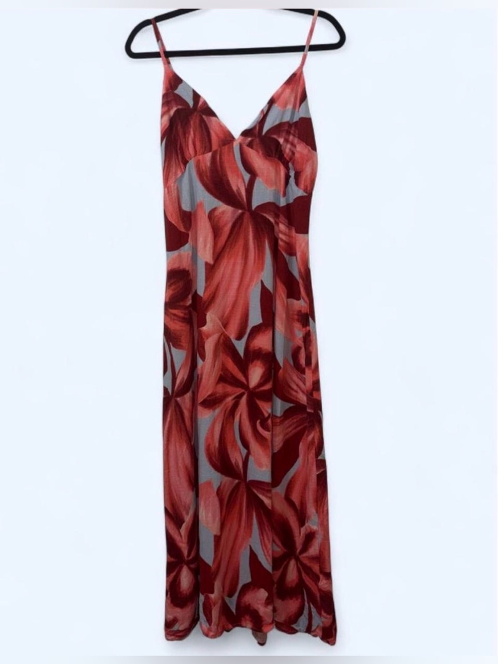 Slip Maxi Dress with Burgundy Floral Print